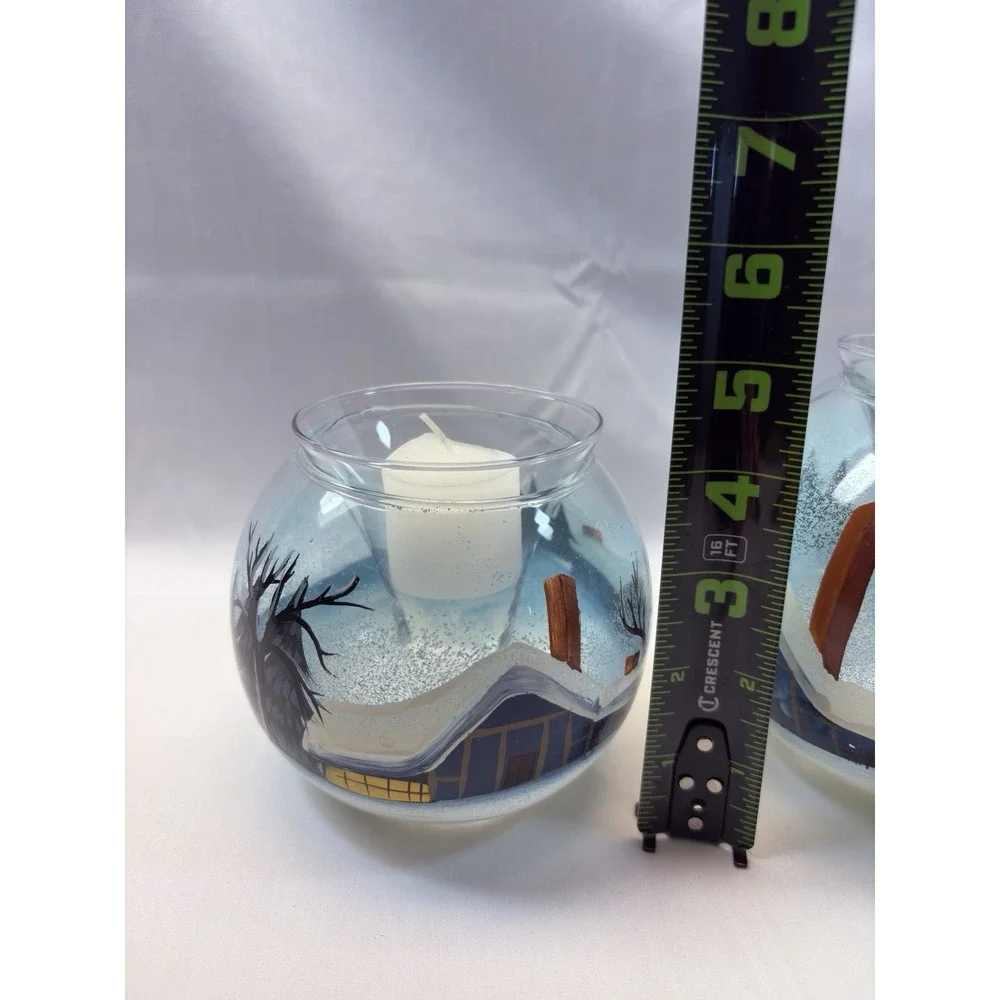 HomeTrends Set of 3 Glass Snow House Ice Holiday Votive Holders Winter with box